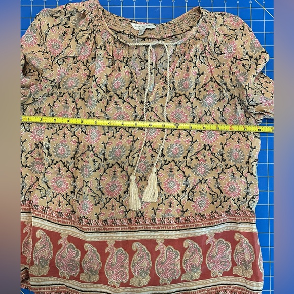 Lucky Brand Pull On Boho Peasant Blouse Tassels Long Sleeves V Neck - Picture 5 of 5
